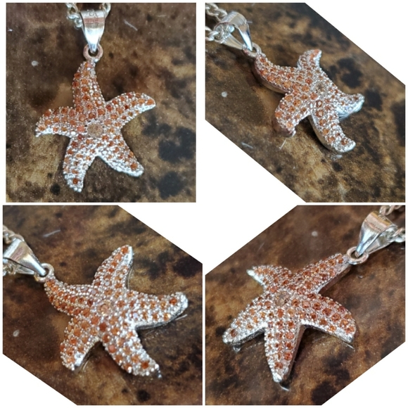 Genuin Golden Papadashra Sapphire Starfish Pendant - Picture 3 of 5